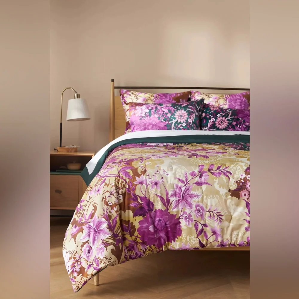 Anthropologie Floral Quilt in Purple, Cream, Green